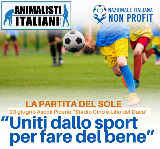 ANIMALISTI ITALIANI PARTECIPERÀ ALLA PARTITA DEL SOLE INSIEME ALLA NAZIONALE AZZURRI E ALLA NAZIONALE ITALIANA NON PROFIT